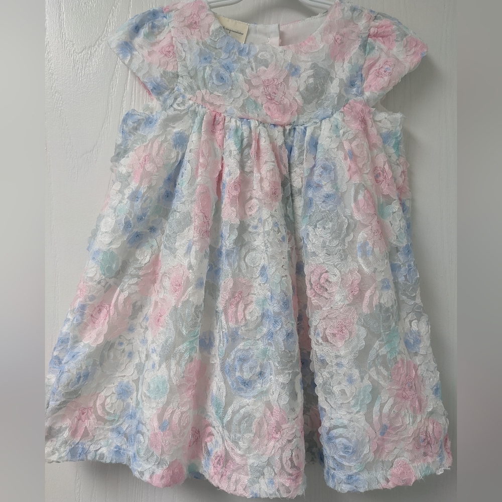 First Impressions Floral Lace Dress - Pink, Blue, White